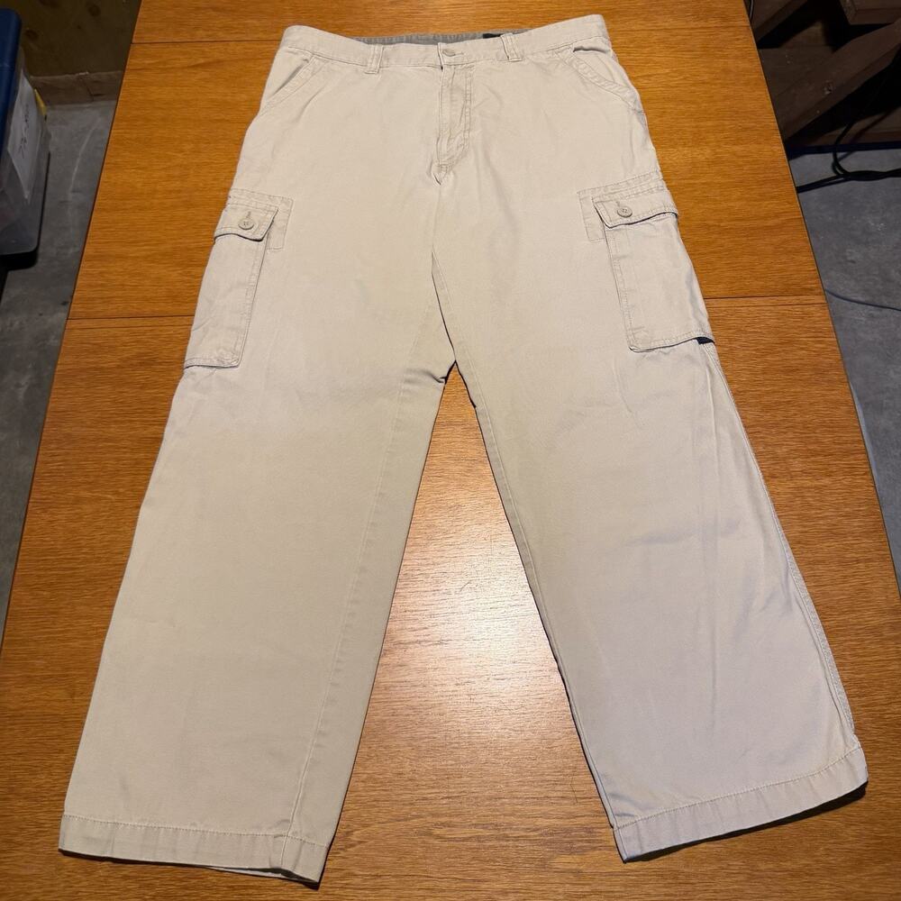 Eddie Bauer Mens Cargo Pants 35x30 Tan Khaki Cotton Canvas Workwear Straight Leg